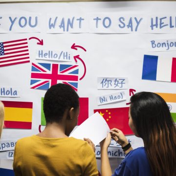 Group of students at languages display